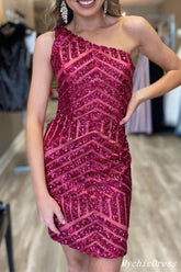 Sexy Sequin Homecoming Dresses One Shoulder Sleeveless Tight Dress MyChicDress